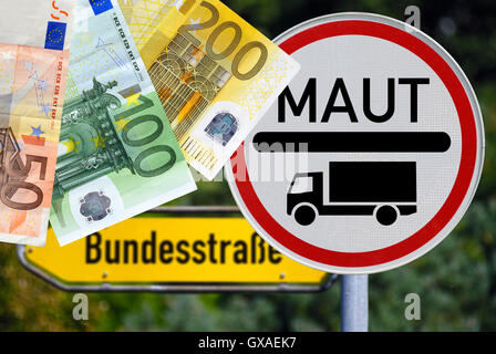 Schild LKW-Maut, Ausweitung der LKW-Maut auf Bundesstrassen Banque D'Images