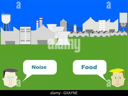 Industries ou pas. Le bruit ou l'alimentation. Illustration de Vecteur