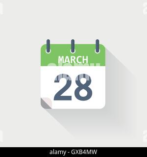 28 mars icône calendrier sur fond gris Illustration de Vecteur