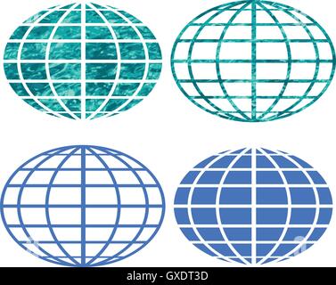 Texture eau bleu et quatre symboles globe Illustration de Vecteur
