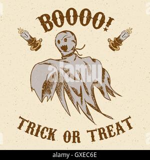 Halloween Ghost dessiné à la main Illustration de Vecteur