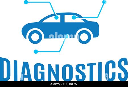 Couleur bleu abstrait isolés diagnostic voiture logo sur fond blanc. Vue côté automobile logotype. L'icône de l'ingénierie mécanique. Service de réparation signe. Symbole d'affaires automobile. Vector illustration. Illustration de Vecteur