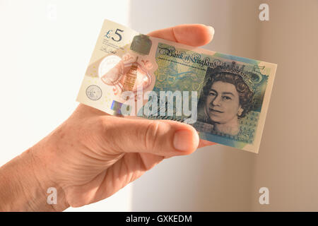 Le polymère nouveau UK Note cinq livres Banque D'Images