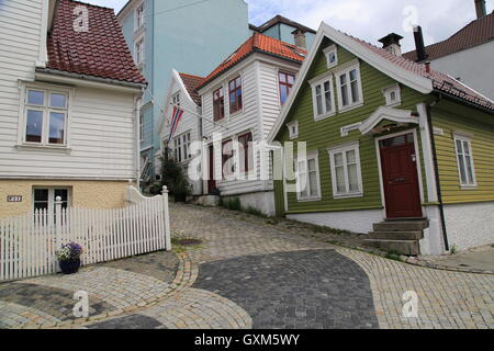 Maisons en bois historique dans la zone de centre-ville Nøstet, Bergen, Norvège Banque D'Images