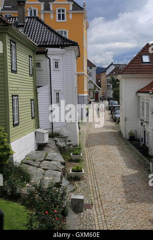 Maisons en bois historique dans la zone de centre-ville Nøstet, Bergen, Norvège Banque D'Images