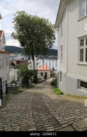 Maisons en bois historique dans la zone de centre-ville Nøstet, Bergen, Norvège Banque D'Images