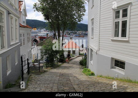 Maisons en bois historique dans la zone de centre-ville Nøstet, Bergen, Norvège Banque D'Images