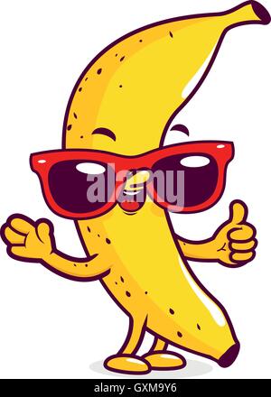 Cartoon banana portant des lunettes de soleil. Illustration de Vecteur