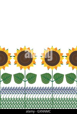 Provence : lavande et tournesols modèle transparent horizontal Illustration de Vecteur