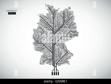 Carte de l'Allemagne reliés par des lignes de circuit. Illustration de Vecteur