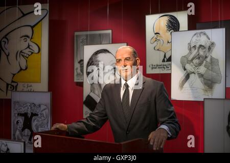 Un animatronic grandeur nature de l'ancien président américain Lyndon B. Johnson raconte des histoires drôles pour les visiteurs de l'humour permanent et la présidence à la LBJ Presidential Library, 15 juillet 2016 à Austin, Texas. Banque D'Images