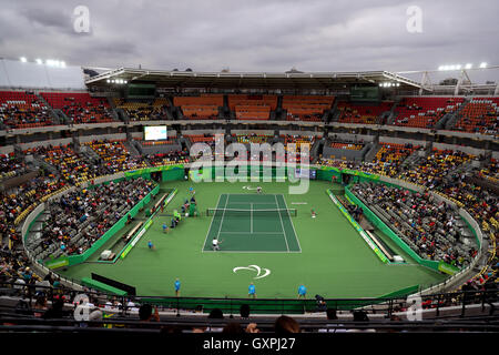 De l'action masculine Médaille d'entre la Grande-Bretagne et l'Alfie Hewett Gordon Reid au cours de la neuvième journée de la Rio 2016 Jeux paralympiques à Rio de Janeiro, Brésil. Banque D'Images