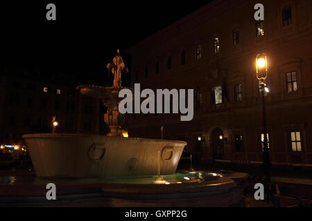 La fontaine de la Piazza Farnese par nuit, Rome, Italie Banque D'Images