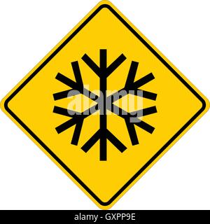 Signe d'avertissement. froid basse température carré jaune avertissement. flocon de neige sur un fond jaune, signe l'illustration vectorielle. Illustration de Vecteur