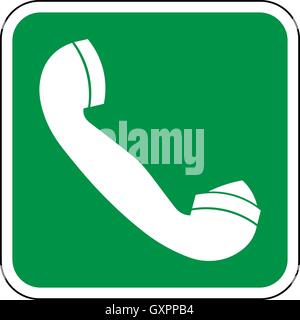 Téléphone d'urgence pour les premiers soins ou d'évasion, l'icône de téléphone blanc sur un fond carré vert, vector illustration. Illustration de Vecteur
