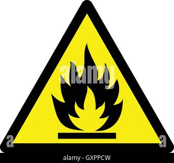 Triangle jaune inflammable panneau d'avertissement, vector illustration isolé. Illustration de Vecteur