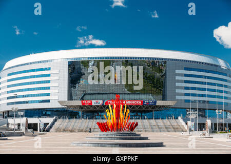 Minsk, Belarus - 19 mai 2015 : La construction du Complexe Sportif Minsk Arena à Minsk, en Biélorussie. Banque D'Images