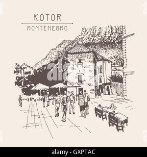 Esquisse originale de Kotor street - célèbre place dans Illustration de Vecteur