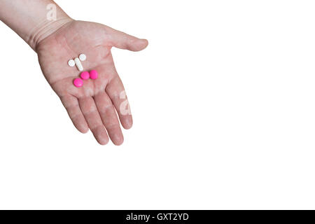 Symbole de mauvais médicaments dans ouvrez palm isolé sur le fond blanc. Banque D'Images