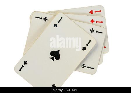 Cartes de jeu blanc contre quatre as Banque D'Images