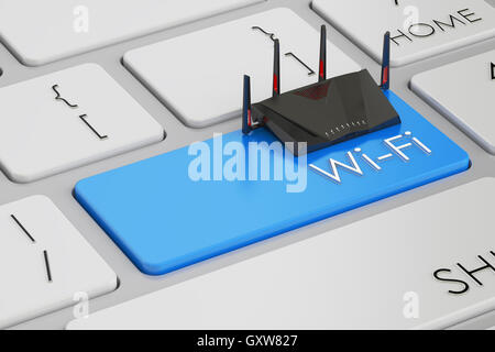 Bouton Wi-Fi sur clavier, rendu 3D Banque D'Images