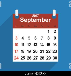 Calendrier 2017 des feuilles de septembre jours Illustration de Vecteur