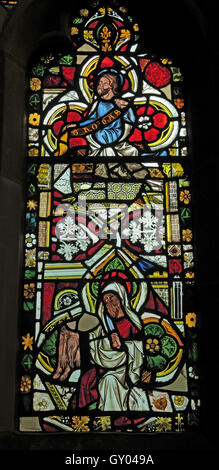L'église St- Wilfrids Grappenhall Fenêtre Ouest Détail du vitrail, Warrington Banque D'Images