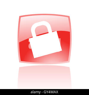 Cadenas brillant en bouton rouge isolated on white Banque D'Images