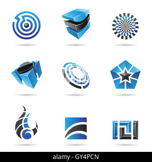 Abstract Blue and black icon set isolé sur fond blanc Banque D'Images