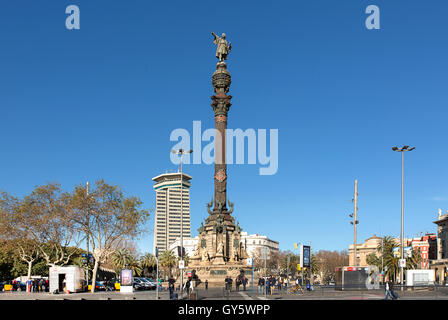 Le monument de Christophe Colomb à Barcelone. L'Espagne. (Un Monument Colom) Banque D'Images