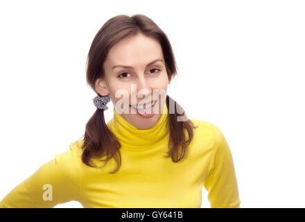 Portrait d'un séduisant beau assez cute young cheerful heureux brown haired Woman (femme, fille, femme) Langue maternelle Banque D'Images