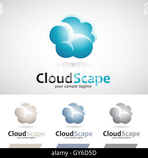 Brun et bleu nuage de pluie moelleux Icône logo Vector Illustration Banque D'Images