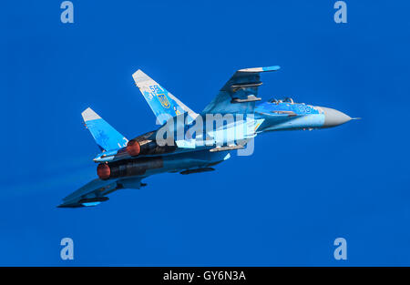 SLIAC, Slovaquie - 30 août : Su-27 FLANKER d'origine ukrainienne au cours On continuera à Sliac airshow SIAF, Slovaquie Banque D'Images