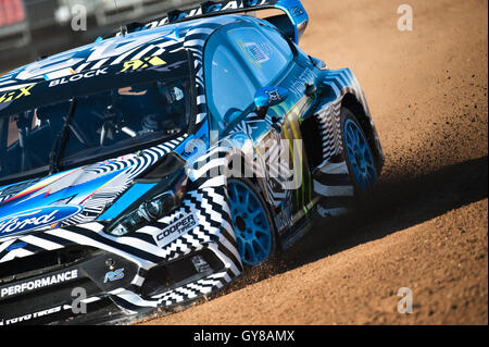 Barcelone, Espagne. 18 Septembre, 2016. La Ford Focus RS World RX voiture conduite par Ken Block, en action pendant le Championnat du Monde FIA de Barcelone sur le circuit de Catalunya. Crédit : Pablo Guillen/Alamy Live News Banque D'Images