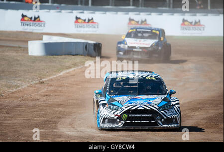 Barcelone, Espagne. 18 Septembre, 2016. La Ford Focus RS World RX voiture conduite par Ken Block, en action pendant le Championnat du Monde FIA de Barcelone sur le circuit de Catalunya. Crédit : Pablo Guillen/Alamy Live News Banque D'Images