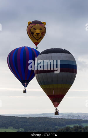 Longleat Estate, Wiltshire, Royaume-Uni. 18 Sep, 2016. Le dernier jour de l'événement Safari Sky a vu des dizaines de ballons colorés pour le ciel au-dessus de la célèbre Parc Safari de Longleat House &. Des milliers de spectateurs comblés le parc ci-dessous comme certains motifs des ballons nouveauté flottaient au-dessus. Le célèbre Lion de Longleat ballon a été la star du spectacle et a été rejoint par deux ballons en forme de pingouin unique. Wayne Farrell/Alamy News Banque D'Images