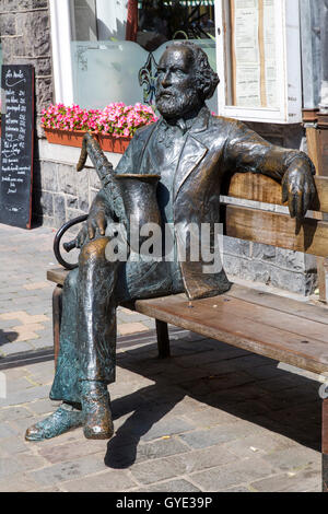 Dinant, Province de Namur, en Wallonie, Belgique, sur la Meuse, Monument d'Adolphe Sax, inventeur du saxophone, Banque D'Images