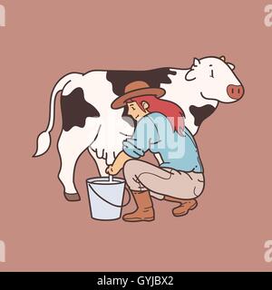 Femme vache à traire Illustration de Vecteur