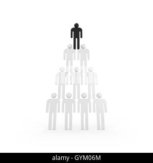 Pyramide de white abstract personnes dispose d'un leader noir en haut, 3d illustration Banque D'Images