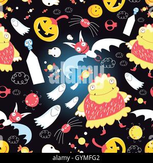 Motif lumineux homogène avec des caractères différents pour l'Halloween Illustration de Vecteur