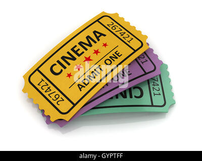 Ancien billet de cinéma , c'est un ordinateur 3d'image générée. Isolé sur blanc. Banque D'Images