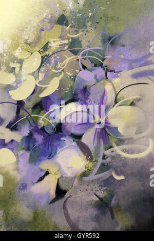 Fleurs violettes avec texture grunge style dans la peinture abstraite Banque D'Images