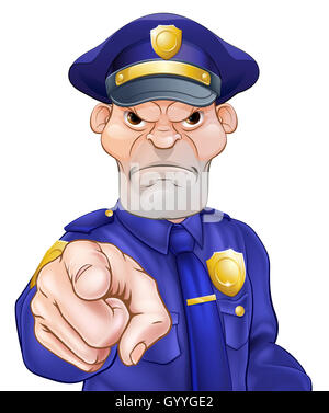 Angry cartoon policier policier pointant Banque D'Images