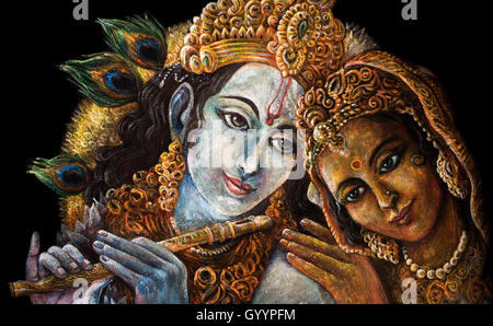 Couple divin krishna et radha togerher, peinture illustration. Banque D'Images