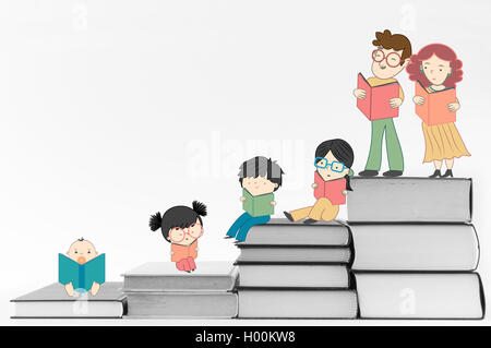 Les garçons et les filles la lecture de livres pour enfants l'éducation et la culture jeune illustration de croissance Banque D'Images