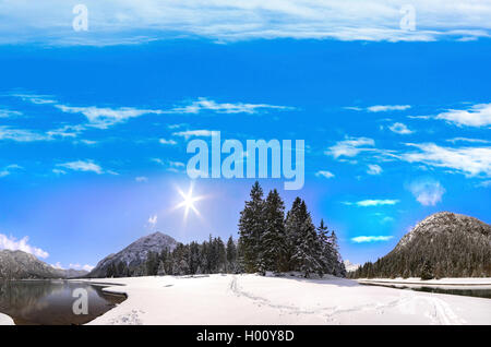 Paysage d'hiver au Tyrol, Autriche, Plansee Banque D'Images