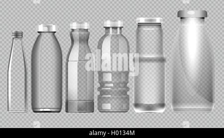 Vector set de pot en verre transparent pour bouteille de lait, de jus et de l'eau prêt pour votre conception de maquettes Illustration de Vecteur