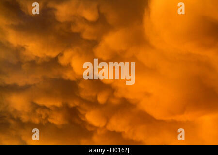 Nuage mammatus au coucher du soleil, Allemagne Banque D'Images