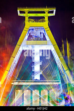 Show laser à la fosse de châssis, le Deutsches Bergbau-Museum Bochum nuit de culture industrielle, Extraschicht, Allemagne, Rhénanie du Nord-Westphalie, région de la Ruhr, Bochum Banque D'Images