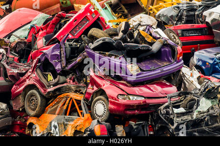 Accident de voiture sur un parc à ferrailles, Autriche Banque D'Images